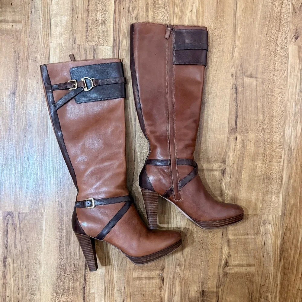 Cole Haan x Nike Air Poppy Tall Women’s Leather Boot Walnut Brown Heel 8 1/2 B - Picture 2 of 8